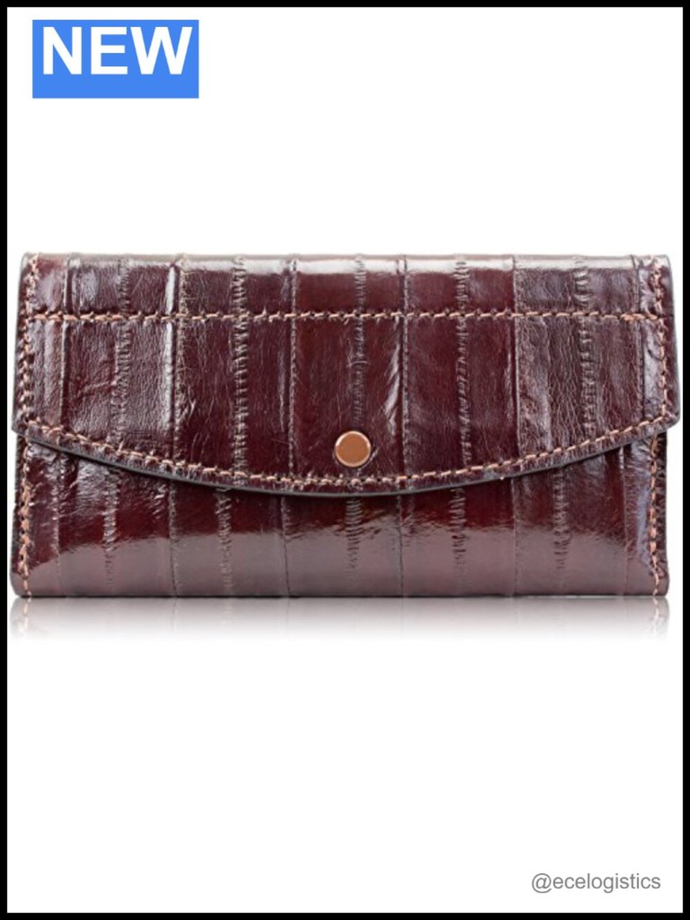 Genuine Eel Skin Leather Clutch Wallet for Women, Snap Closure, 6 Card Slots